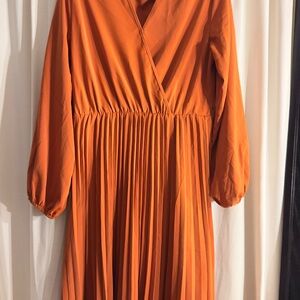 Elegant Orange Pleated Dress